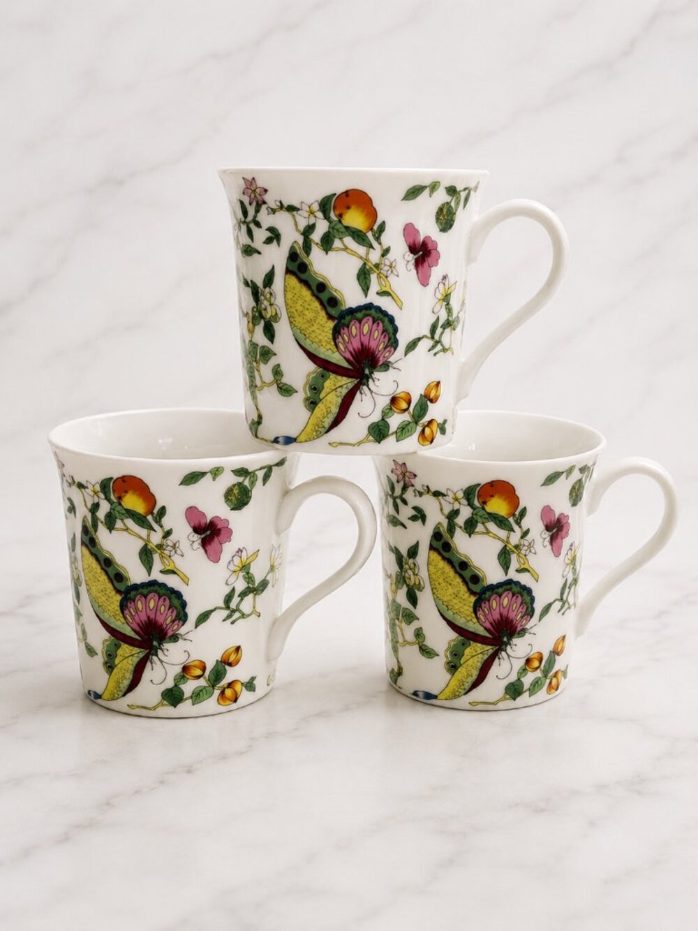 Vintage 1978 Meadowfield Halden Group Butterfly Floral Mugs Set of 3 Japan
